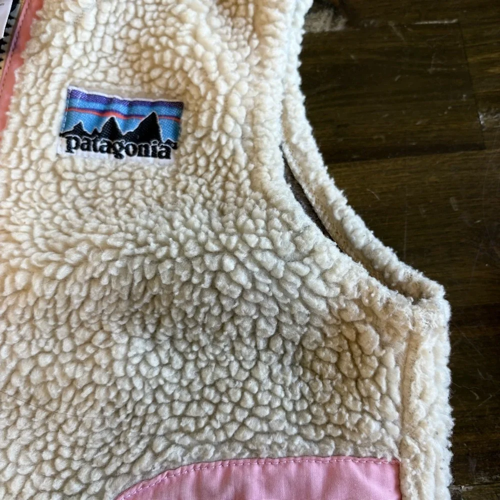 Vintage Patagonia Sherpa Vest Pink Baby Girl Toddler Color Block Cream 24M